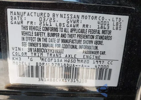 2025 Nissan Sentra Sv из США, поврежденный, VIN 3N1AB8CVXSY319308